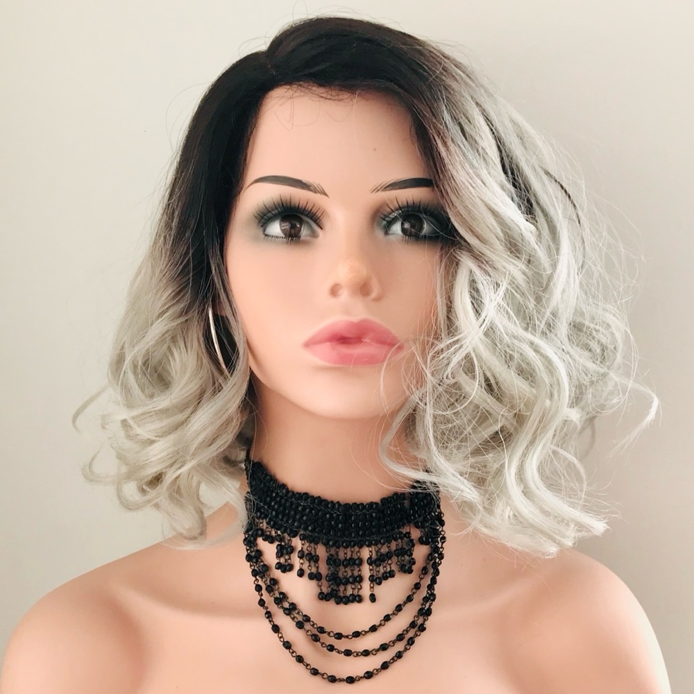 Ombre Pearl Grey “Put On & Go” Loose Curl Premium Fiber Wig / Daily & Events